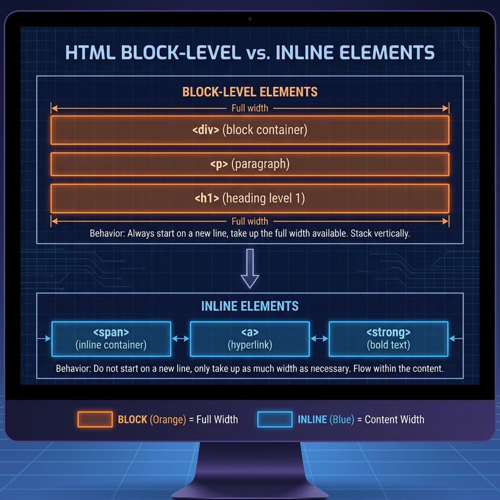 Block-level vs Inline HTML elements comparison