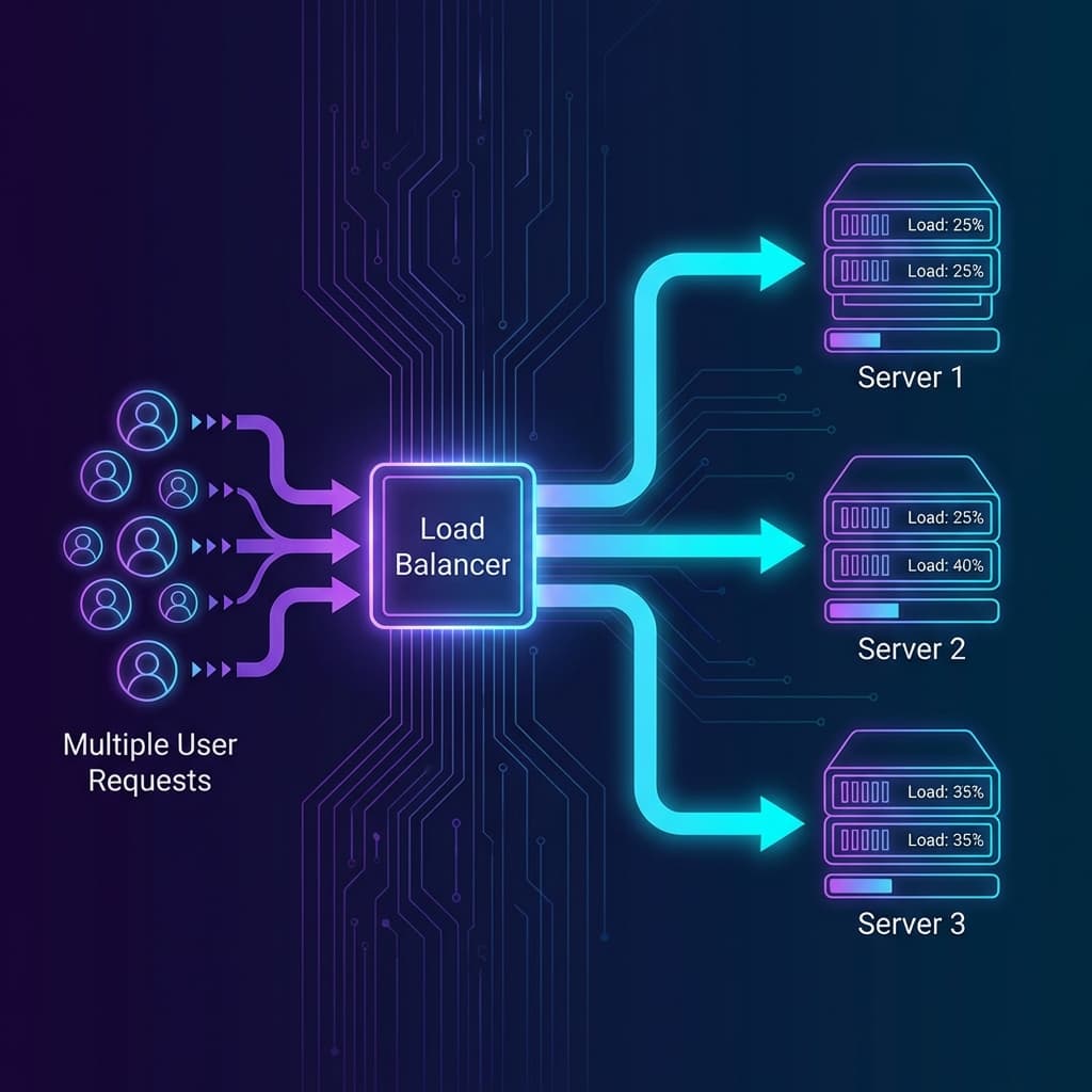 Load balancer distributing user requests across multiple servers