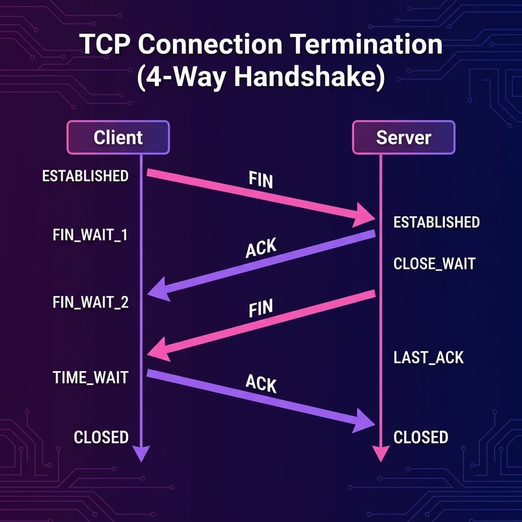 TCP connection termination 4-way handshake with FIN and ACK